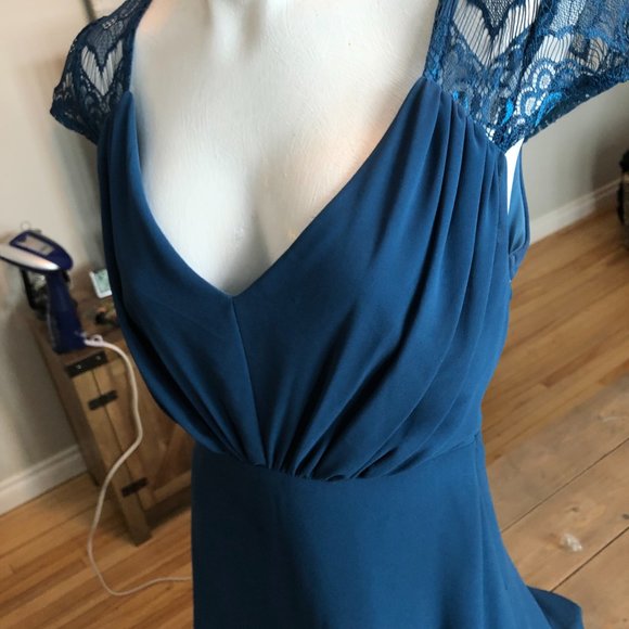 Blue Knee Length Bridesmaid Dress - Hush Collection + Rhinestone Sash - Picture 3 of 15